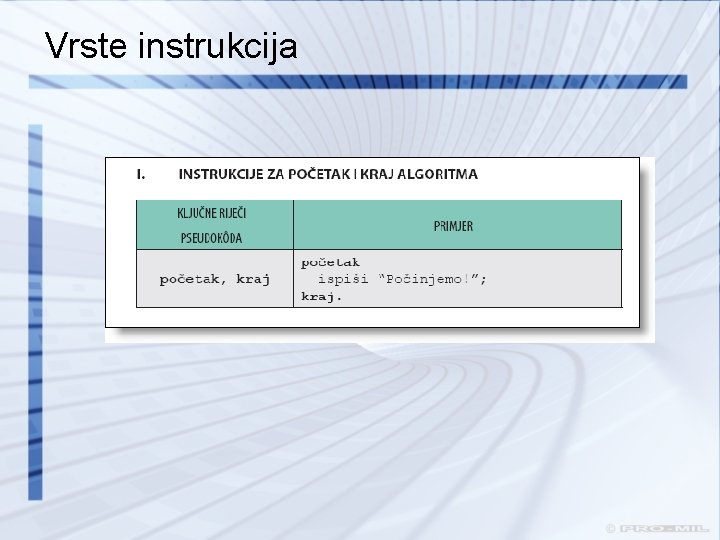 Vrste instrukcija Vrste instrukcija