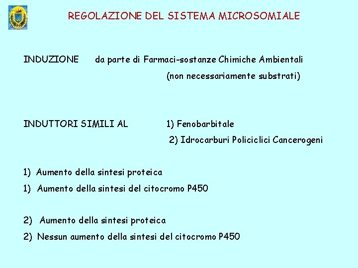 REGOLAZIONE DEL SISTEMA MICROSOMIALE INDUZIONE da parte di Farmaci-sostanze Chimiche Ambientali (non necessariamente substrati)