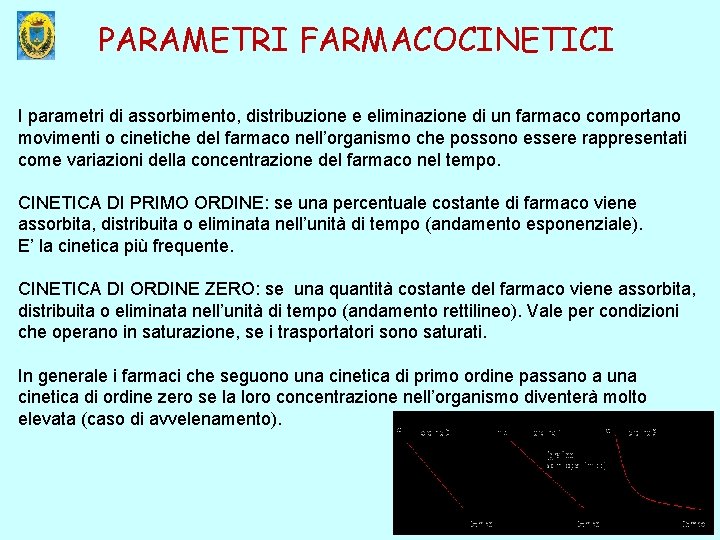 PARAMETRI FARMACOCINETICI I parametri di assorbimento, distribuzione e eliminazione di un farmaco comportano movimenti