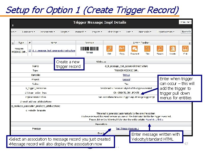 Setup for Option 1 (Create Trigger Record) Create a new trigger record Enter when