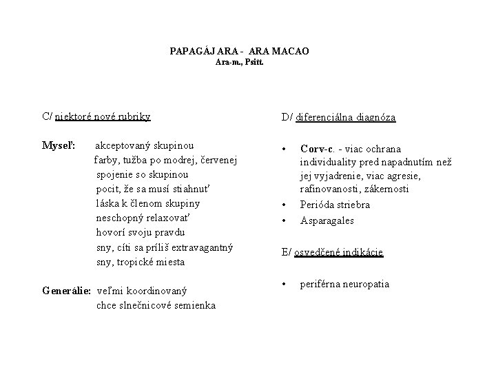 PAPAGÁJ ARA - ARA MACAO Ara-m. , Psitt. C/ niektoré nové rubriky Myseľ: akceptovaný
