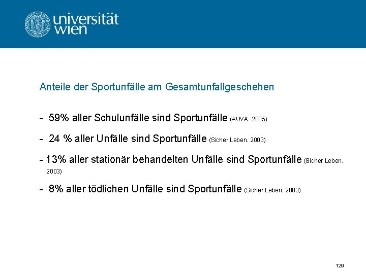 Anteile der Sportunfälle am Gesamtunfallgeschehen - 59% aller Schulunfälle sind Sportunfälle (AUVA. 2005) -