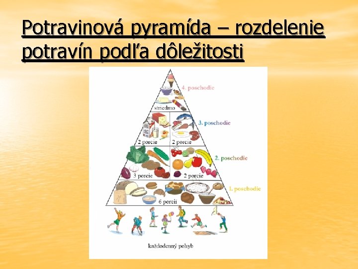 Potravinová pyramída – rozdelenie potravín podľa dôležitosti 