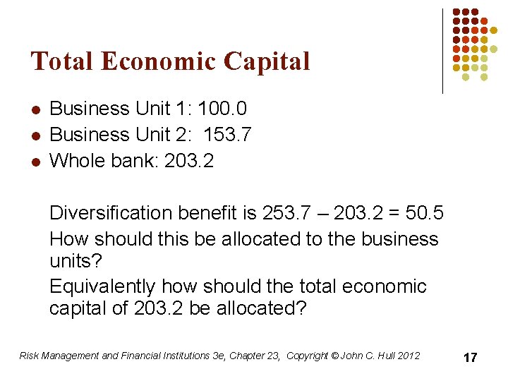 Total Economic Capital l Business Unit 1: 100. 0 Business Unit 2: 153. 7