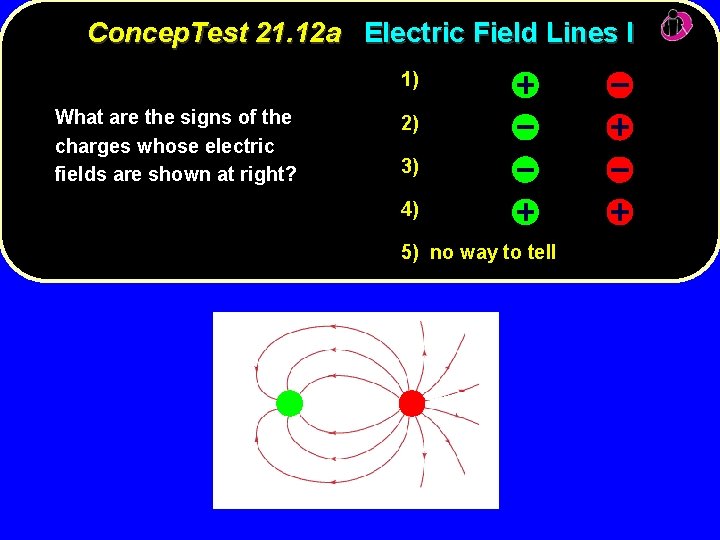 Concep. Test 21. 12 a Electric Field Lines I 1) What are the signs