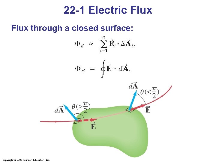 22 -1 Electric Flux through a closed surface: Copyright © 2009 Pearson Education, Inc.