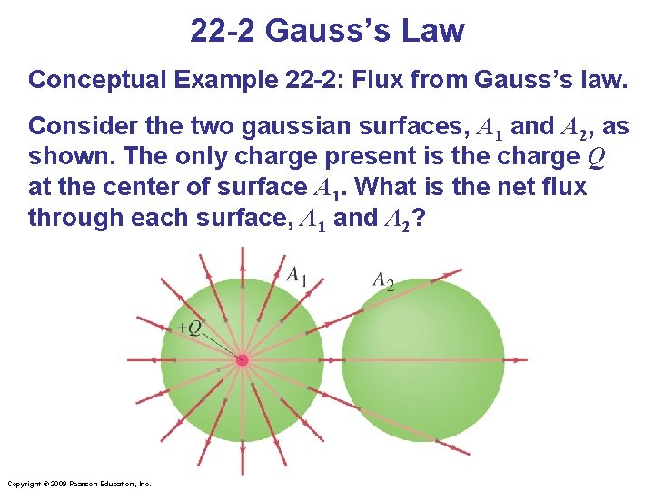 22 -2 Gauss’s Law Conceptual Example 22 -2: Flux from Gauss’s law. Consider the