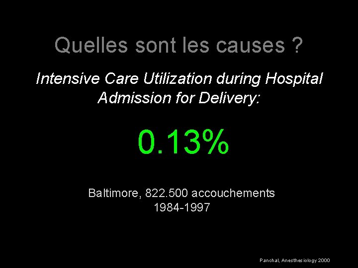 Quelles sont les causes ? Intensive Care Utilization during Hospital Admission for Delivery: 0.