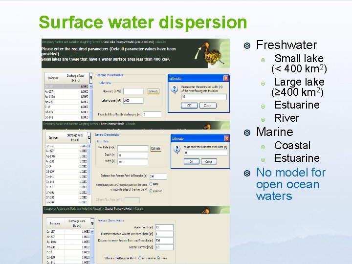 Surface water dispersion ¥ Freshwater ¥ ¥ ¥ Marine ¥ ¥ ¥ Small lake