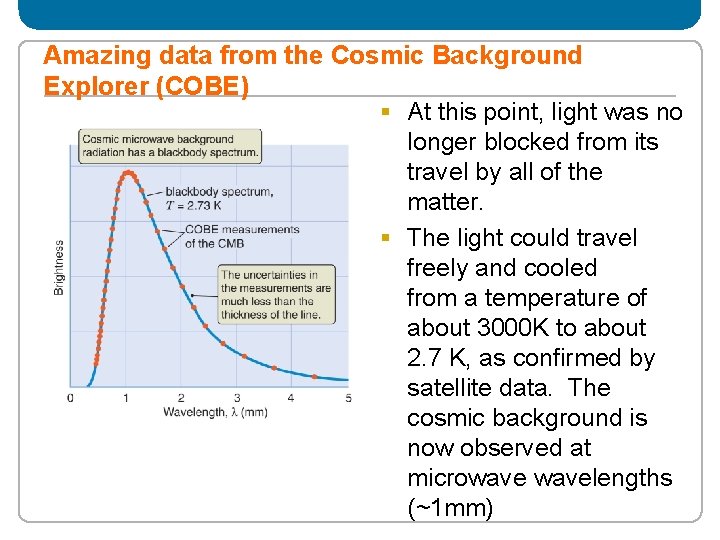 Amazing data from the Cosmic Background Explorer (COBE) § At this point, light was