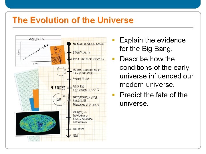 The Evolution of the Universe § Explain the evidence for the Big Bang. §