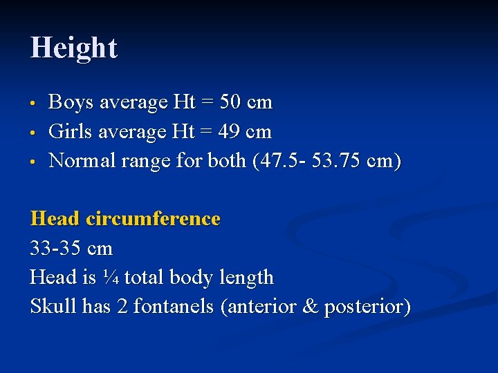 Height • • • Boys average Ht = 50 cm Girls average Ht =