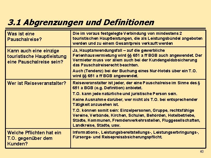 3. 1 Abgrenzungen und Definitionen Was ist eine Pauschalreise? Die im voraus festgelegte Verbindung
