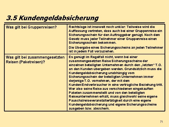 3. 5 Kundengeldabsicherung Was gilt bei Gruppenreisen? Rechtslage ist insoweit noch unklar: Teilweise wird