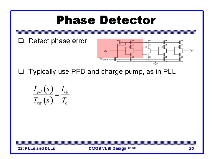 Phase Detector q Detect phase error q Typically use PFD and charge pump, as