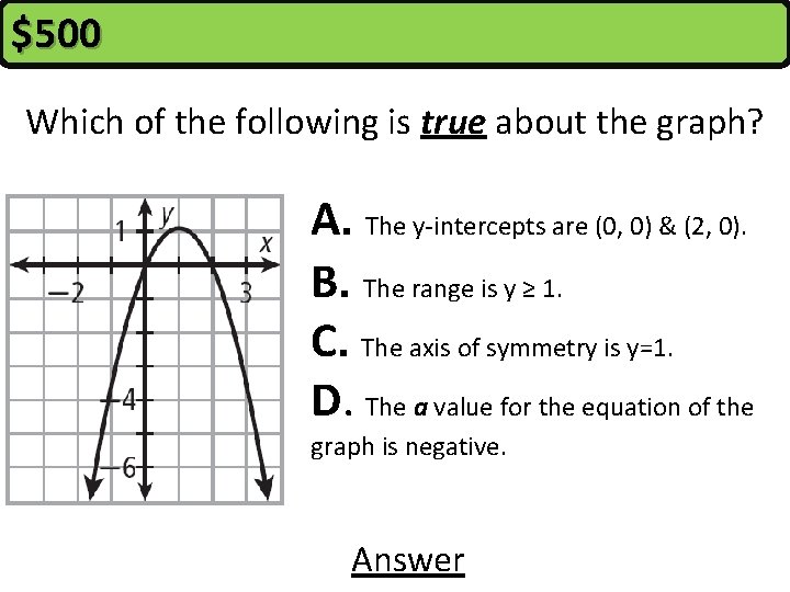 $500 Which of the following is true about the graph? A. The y-intercepts are