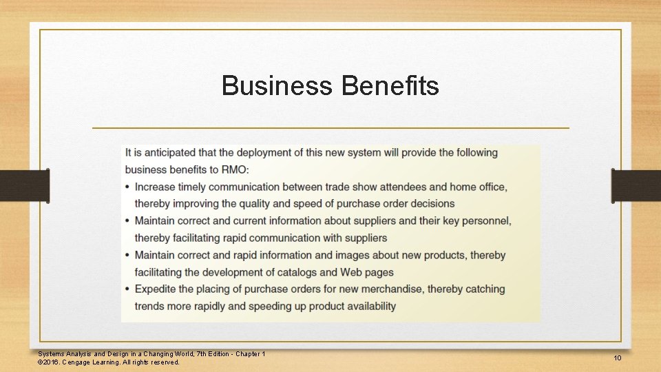 Business Benefits Systems Analysis and Design in a Changing World, 7 th Edition -