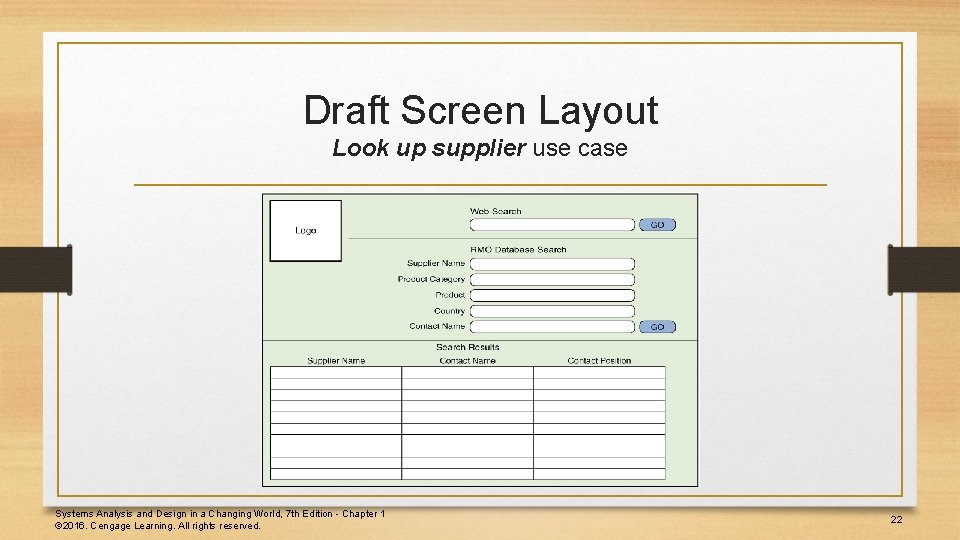 Draft Screen Layout Look up supplier use case Systems Analysis and Design in a