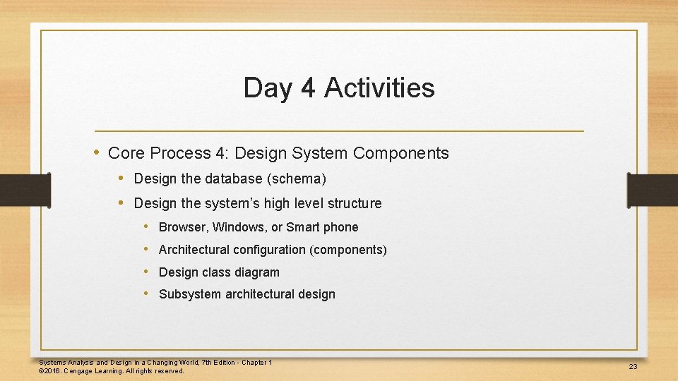 Day 4 Activities • Core Process 4: Design System Components • Design the database
