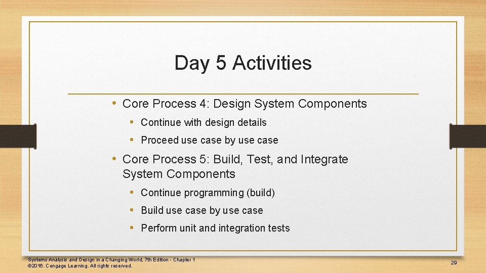 Day 5 Activities • Core Process 4: Design System Components • Continue with design