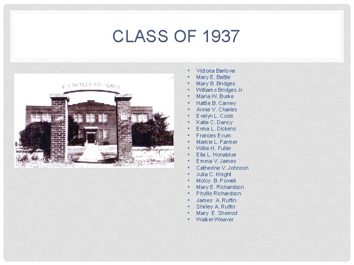 CLASS OF 1937 • • • • • • Victoria Barlowe Mary E. Battle