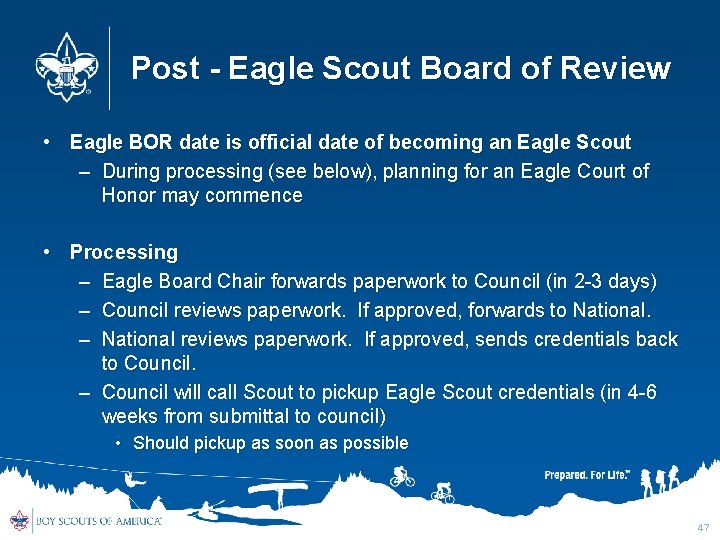 Post - Eagle Scout Board of Review • Eagle BOR date is official date