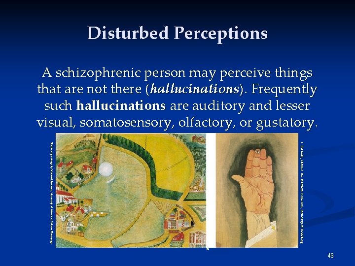 Disturbed Perceptions A schizophrenic person may perceive things that are not there (hallucinations). Frequently Disturbed Perceptions A schizophrenic person may perceive things that are not there (hallucinations). Frequently