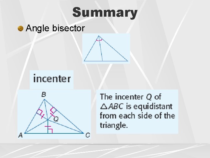 Summary Angle bisector 