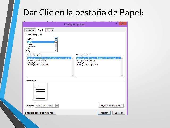 Dar Clic en la pestaña de Papel: 
