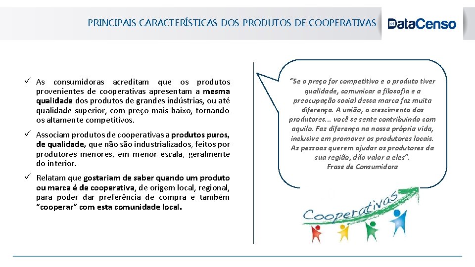 blanc PRINCIPAIS CARACTERÍSTICAS DOS PRODUTOS DE COOPERATIVAS ü As consumidoras acreditam que os produtos