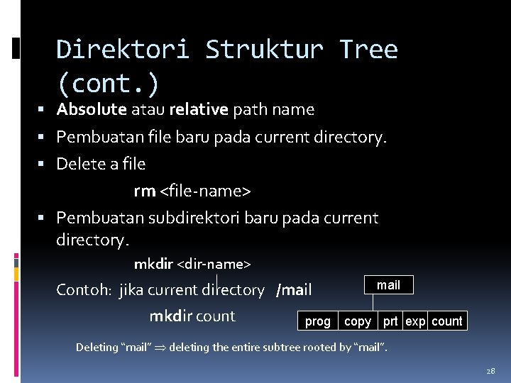 Direktori Struktur Tree (cont. ) Absolute atau relative path name Pembuatan file baru pada