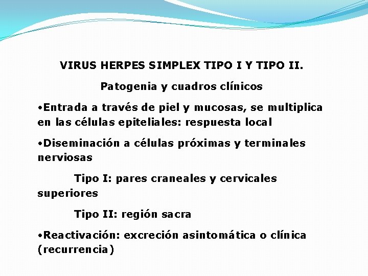 VIRUS HERPES SIMPLEX TIPO I Y TIPO II. Patogenia y cuadros clínicos • Entrada