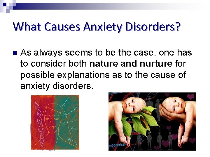 What Causes Anxiety Disorders? n As always seems to be the case, one has