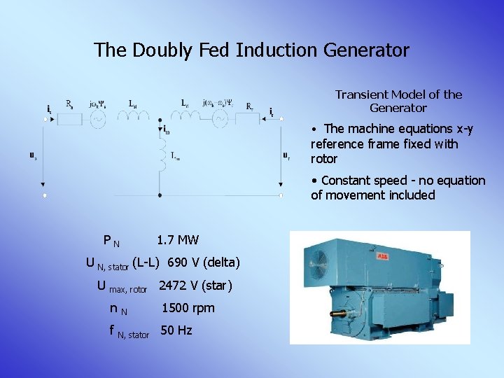 The Doubly Fed Induction Generator Transient Model of the Generator • The machine equations