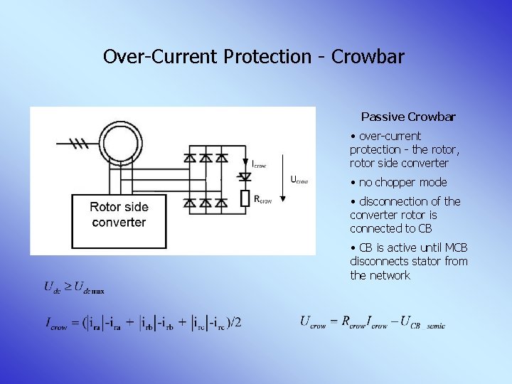 Over-Current Protection - Crowbar Passive Crowbar • over-current protection - the rotor, rotor side