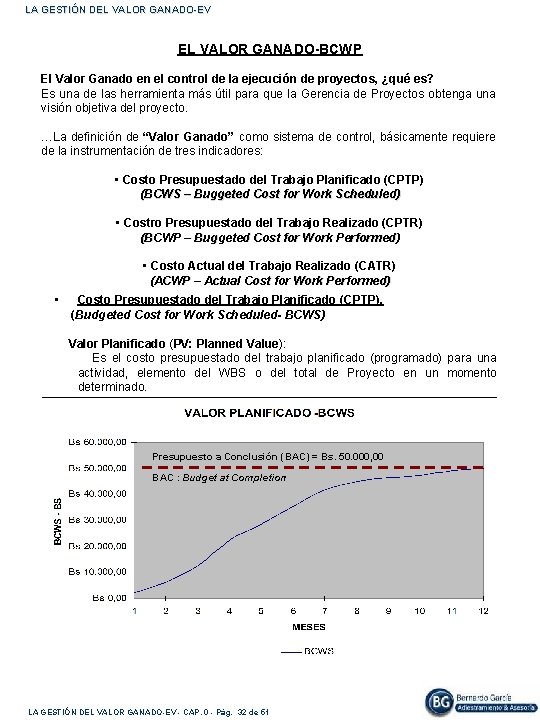 LA GESTIÓN DEL VALOR GANADO-EV EL VALOR GANADO-BCWP El Valor Ganado en el control