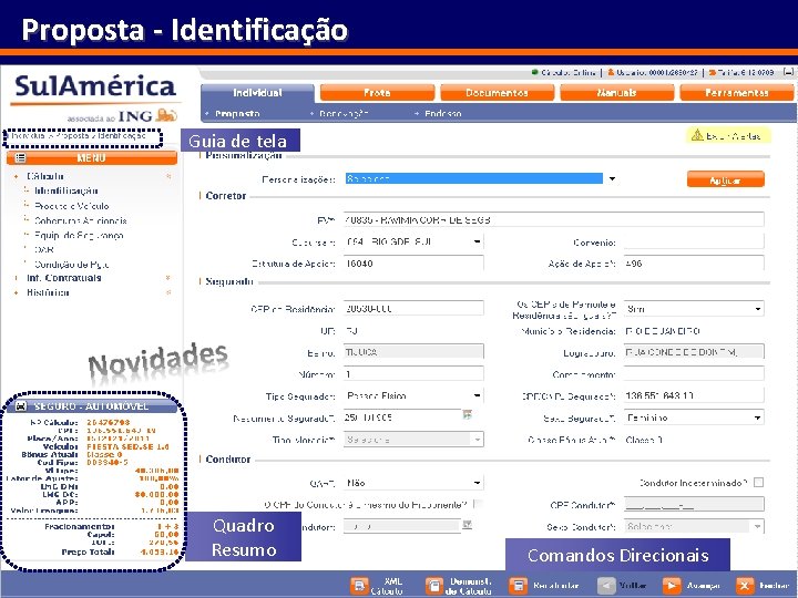 Proposta - Identificação Guia de tela Quadro Resumo Comandos Direcionais 16 