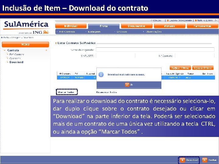 Inclusão de Item – Download do contrato Para realizar o download do contrato é