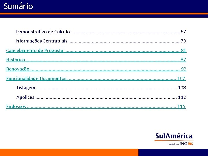 Sumário Demonstrativo de Cálculo. . . . . . 67 Informações Contratuais. . .