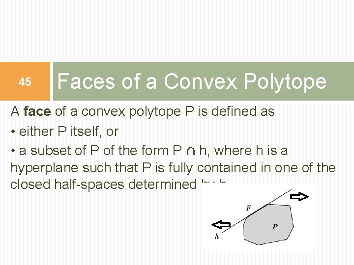 45 Faces of a Convex Polytope A face of a convex polytope P is