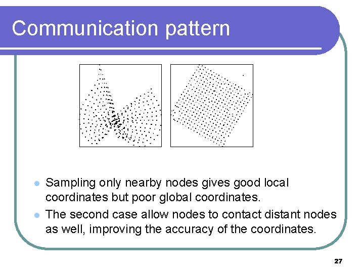 Communication pattern l l Sampling only nearby nodes gives good local coordinates but poor Communication pattern l l Sampling only nearby nodes gives good local coordinates but poor