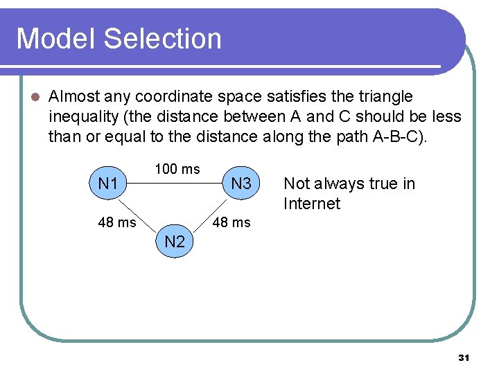 Model Selection l Almost any coordinate space satisfies the triangle inequality (the distance between Model Selection l Almost any coordinate space satisfies the triangle inequality (the distance between
