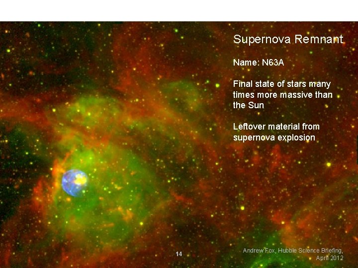 Supernova Remnant Name: N 63 A Final state of stars many times more massive