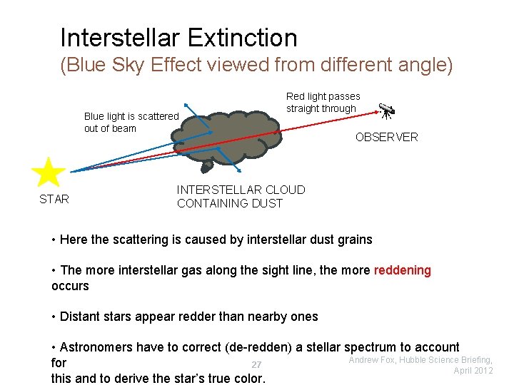 Interstellar Extinction (Blue Sky Effect viewed from different angle) Blue light is scattered out