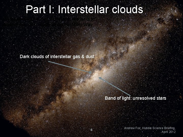 Part I: Interstellar clouds The easiest way to see interstellar matter is to observe