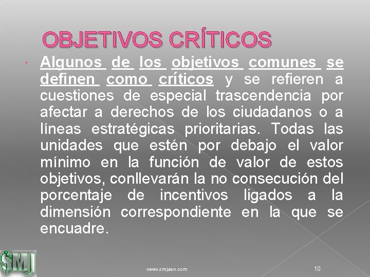 OBJETIVOS CRÍTICOS Algunos de los objetivos comunes se definen como críticos y se refieren