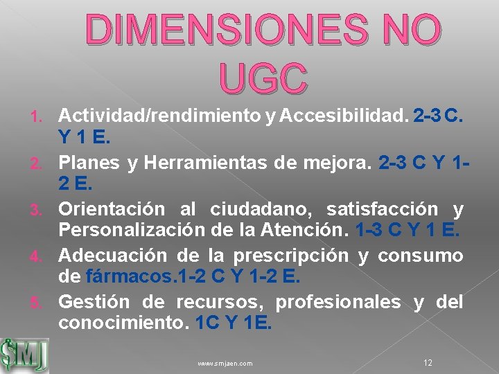 DIMENSIONES NO UGC 1. 2. 3. 4. 5. Actividad/rendimiento y Accesibilidad. 2 -3 C.