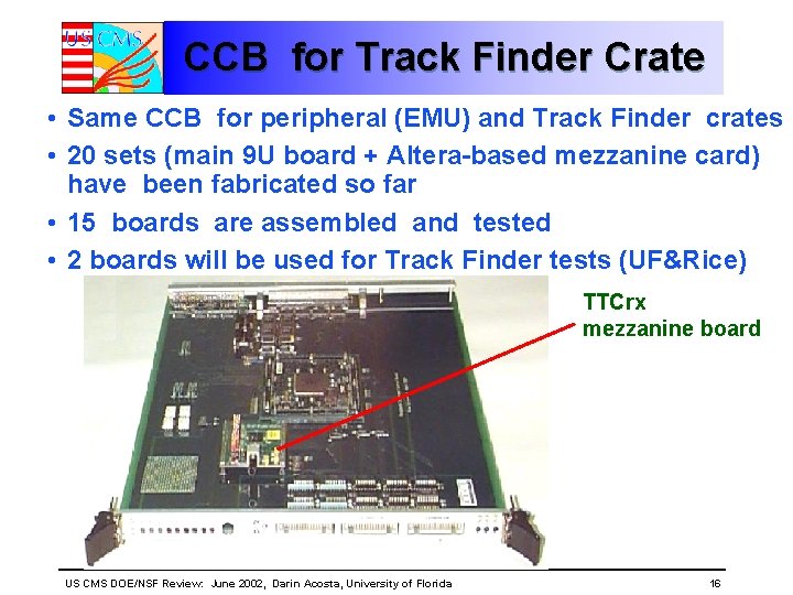 CCB for Track Finder Crate • Same CCB for peripheral (EMU) and Track Finder