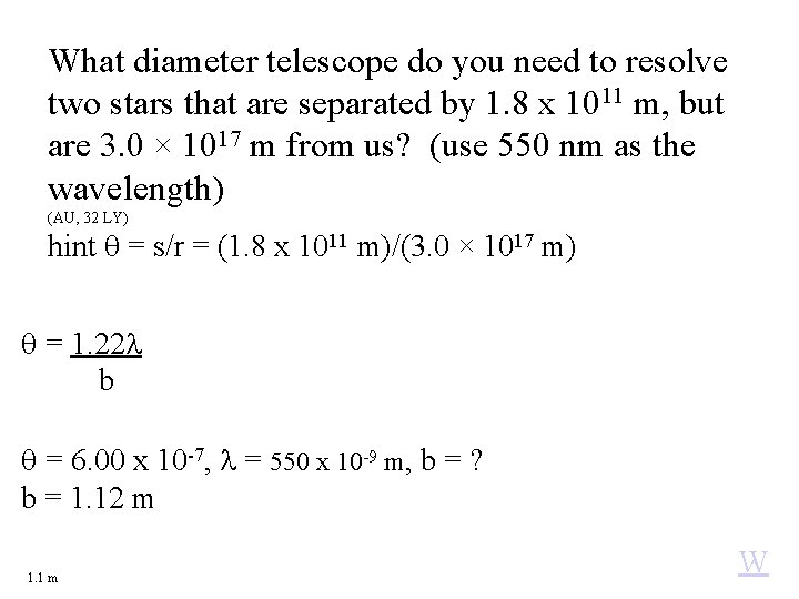 What diameter telescope do you need to resolve two stars that are separated by