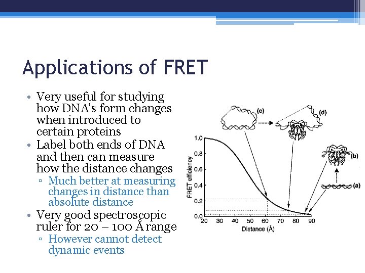 Applications of FRET • Very useful for studying how DNA’s form changes when introduced